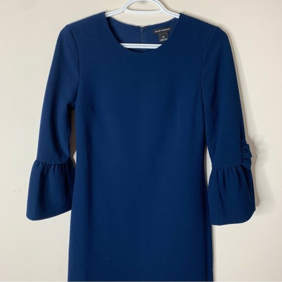 Club Monaco Archibelle Shift Dress Navy Blue Crepe 3/4 Length Sleeve Size 00 - Picture 4 of 16